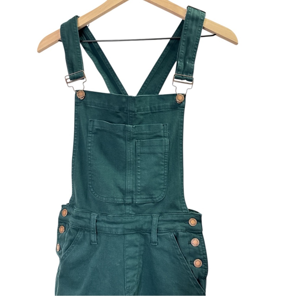 Judy Blue Teal Evergreen Pine GARMENT DYED HIGH RISE DOUBLE CUFFED OVERALLS S - Picture 3 of 9